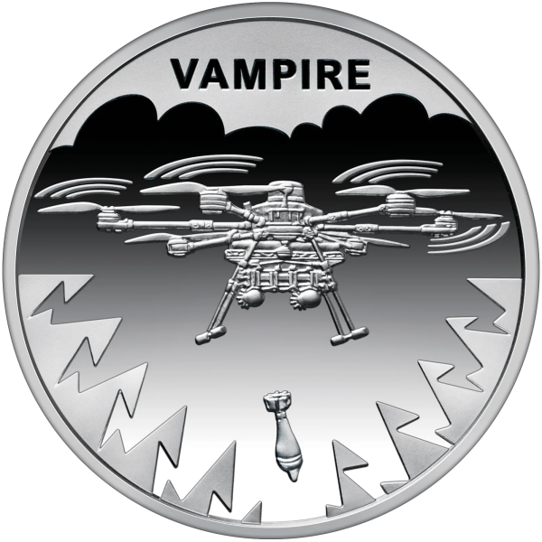 Монета 5 грн Україна 2025 - «Українська бавовна. БПЛА «Vampire» у сувенірному пакованні