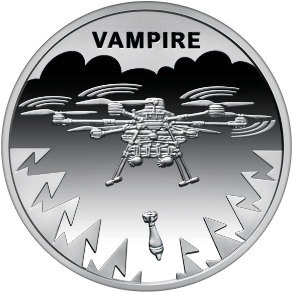 Монета 5 грн Україна 2025 - «Українська бавовна. БПЛА «Vampire» у сувенірному пакованні