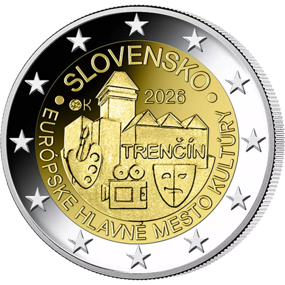 Монета 2 Euro Словаччина 2026 - Тренчін - культурна столиця Європи