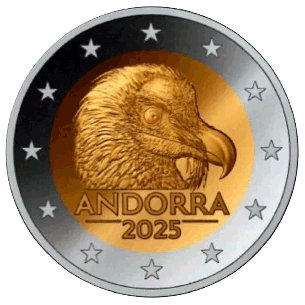 Монета 2 Euro Андорра 2025 - Бородань - символ природи Андорри