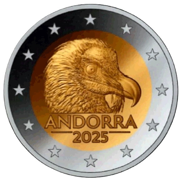 Монета 2 Euro Андорра 2025 - Бородань - символ природи Андорри