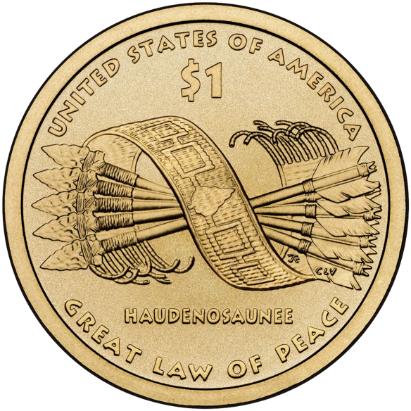 Монета 1 долар США 2010 - Сакагавея (Native American) - Пояс Гаявати - Великий закон миру | Coinshop