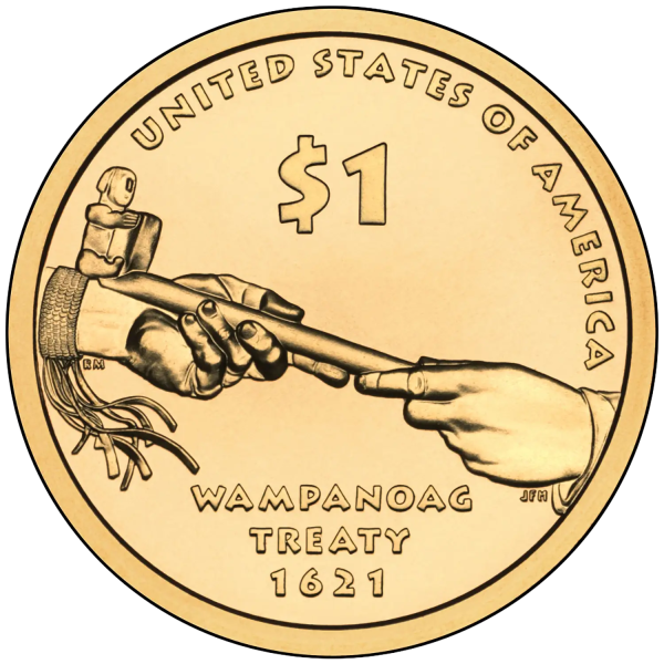 Монета 1 долар США 2011 - Сакагавея (Native American) - Договір з вампаноагами 1621 | Coinshop