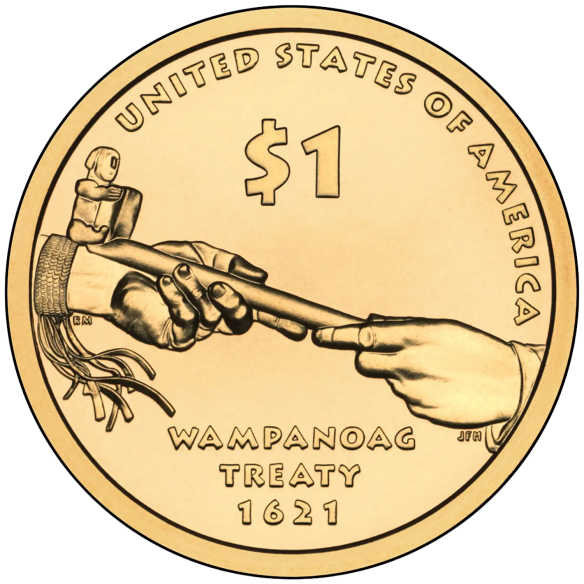 Монета 1 долар США 2011 - Сакагавея (Native American) - Договір з вампаноагами 1621 | Coinshop