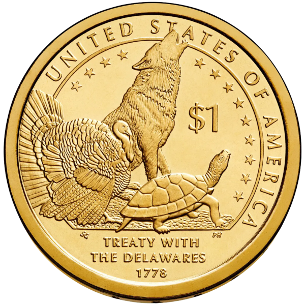 Монета 1 долар США 2013 - Сакагавея (Native American) - Договір з делаварами 1778 | Coinshop