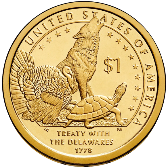 Монета 1 долар США 2013 - Сакагавея (Native American) - Договір з делаварами 1778 | Coinshop