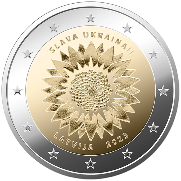 Монета 2 Euro Латвія 2023 - Разом з Україною - соняшник | Coinshop