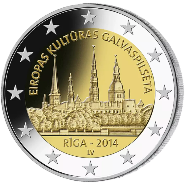 Монета 2 Euro Латвія 2014 - Рига - культурна столиця Європи 2014 | Coinshop