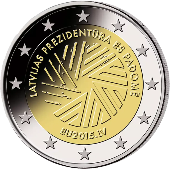 Монета 2 Euro Латвія 2015 - Президентство Латвії в Раді ЄС | Coinshop
