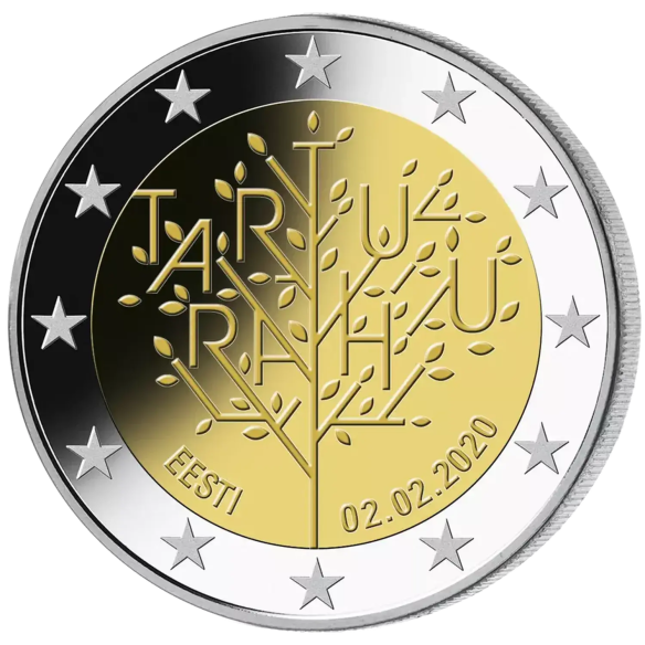 Монета 2 Euro Естонія 2020 - 100-та річниця укладення Тартуського мирного договору між РСФРР та Естонією | Coinshop