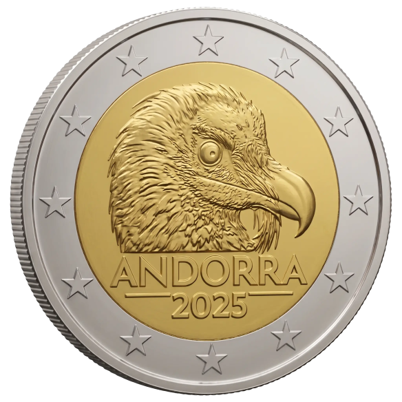 Монета 2 Euro Андорра 2025 - Бородань - символ природи Андорри | Coinshop