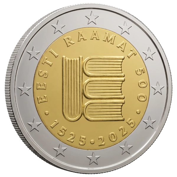 Монета 2 Euro Естонія 2025 - 500 років книг естонською мовою | Coinshop