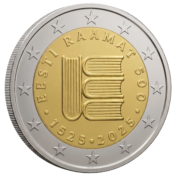 Монета 2 Euro Естонія 2025 - 500 років книг естонською мовою | Coinshop
