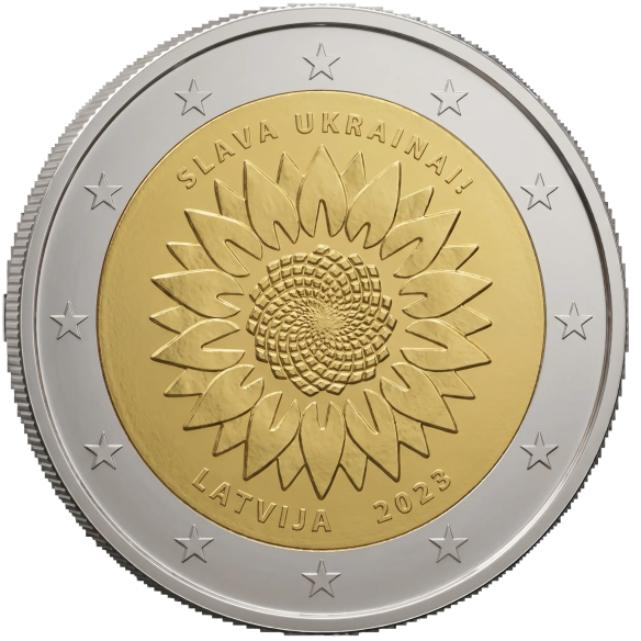 Монета 2 Euro Латвія 2023 - Разом з Україною - соняшник | Coinshop