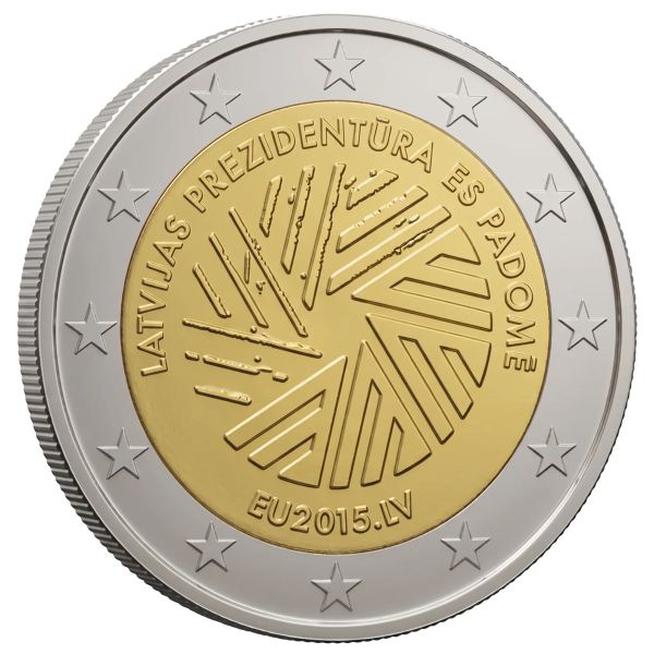 Монета 2 Euro Латвія 2015 - Президентство Латвії в Раді ЄС | Coinshop