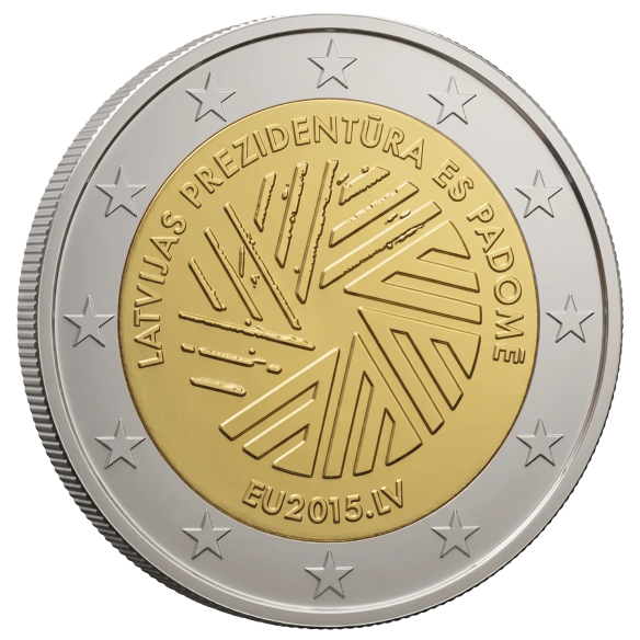 Монета 2 Euro Латвія 2015 - Президентство Латвії в Раді ЄС | Coinshop