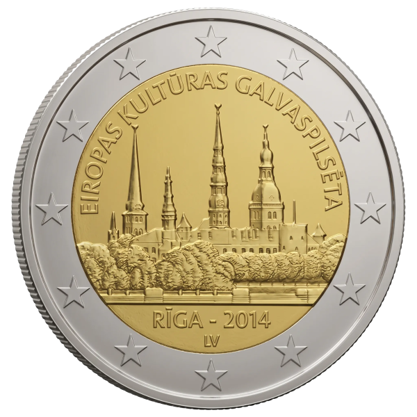 Монета 2 Euro Латвія 2014 - Рига - культурна столиця Європи 2014 | Coinshop