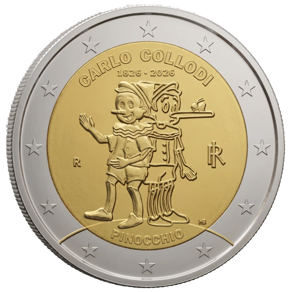 Монета 2 Euro Італія 2026 - 200 років від народження Карло Коллоді - Піноккіо | Coinshop