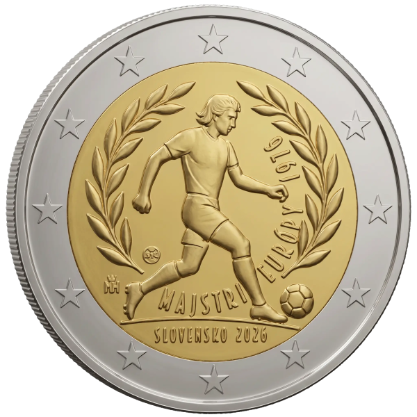Монета 2 Euro Словаччина 2026 - 50-та річниця - перемога збірної Чехословаччини з футболу на чемпіонаті Європи 1976 року | Coinshop