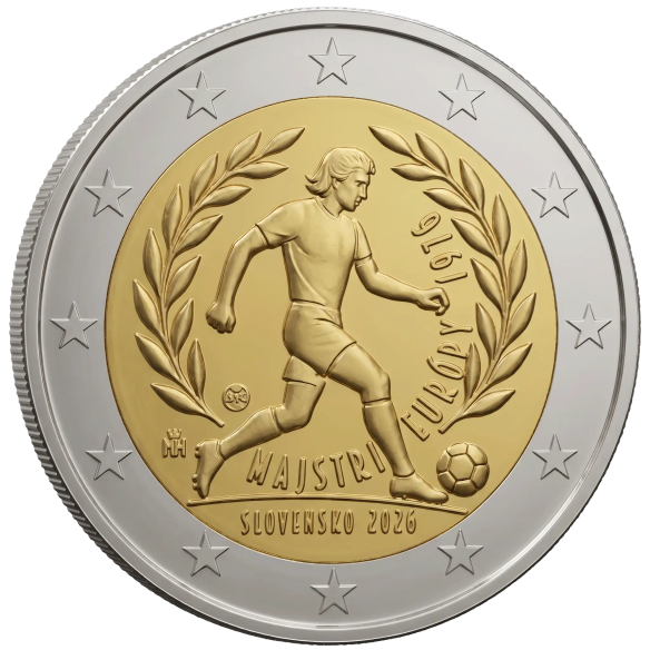 Монета 2 Euro Словаччина 2026 - 50-та річниця - перемога збірної Чехословаччини з футболу на чемпіонаті Європи 1976 року | Coinshop